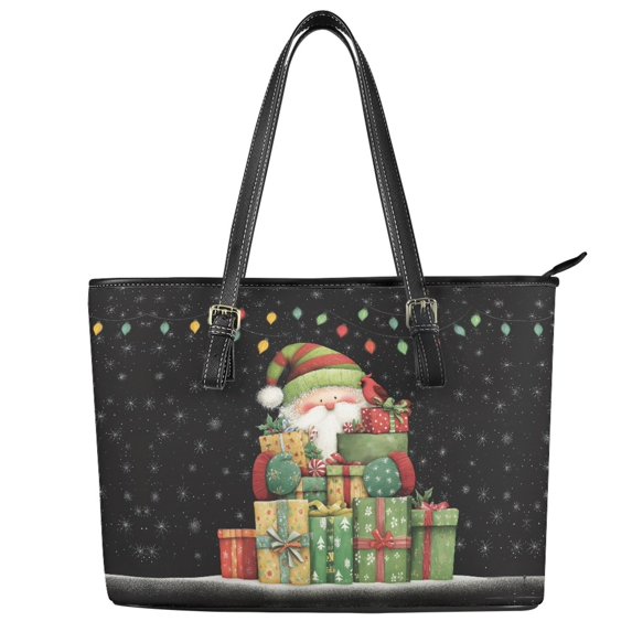 ZUXONGSY Santa Gift Snowflake Print Top Handle Bag for Women PU Leather Work Bag Multifunctional Travel Purse with Zippered for Work Dating