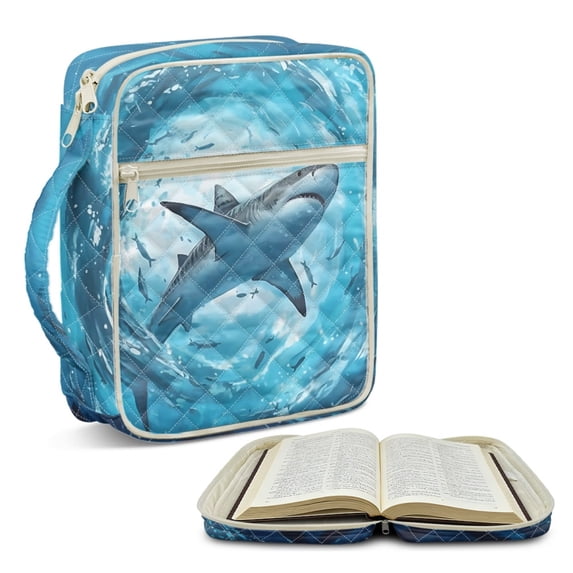 ZUXONGSY Sea Shark Print Bible Cover for Women Sturdy Bible Carrier Portable Carrying Book Case with Handle Journal Case for Christian