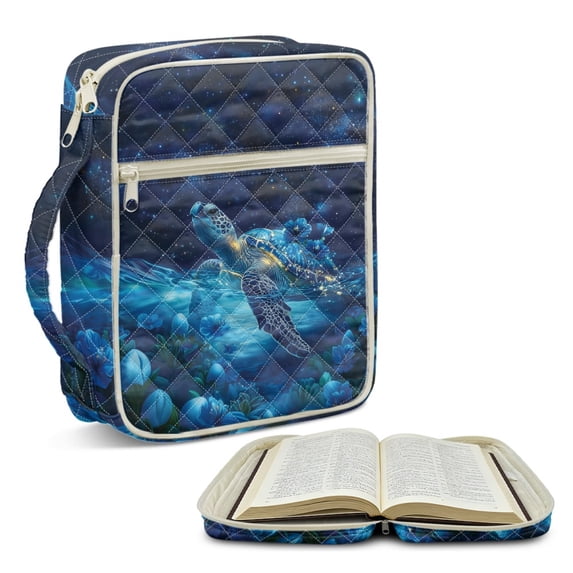 ZUXONGSY Sea Turtle Galaxy Hibiscus Print Bible Cover Case for Women Quilted Bible Bag Sturdy Journal Case with Handle Scripture Bag for Study