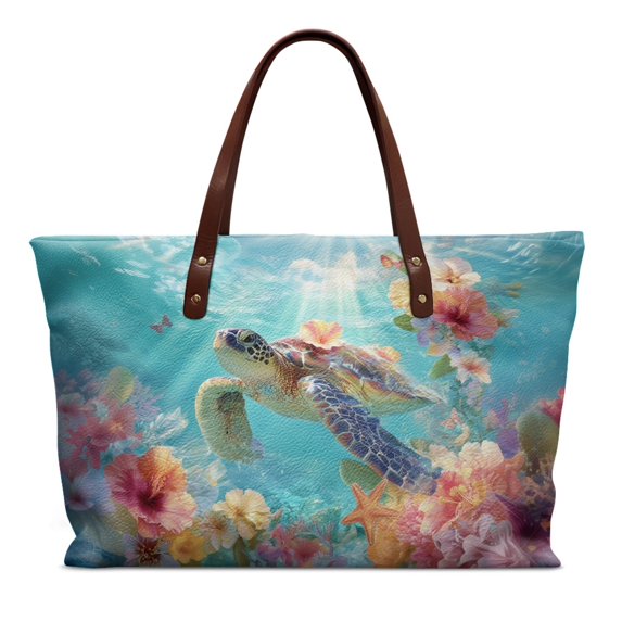 ZUXONGSY Sea Turtle Hibiscus Print Tote Handbag for Women Waterproof Handle Handbag Portable Work Bag with Inner Pocket for Daily Use Business