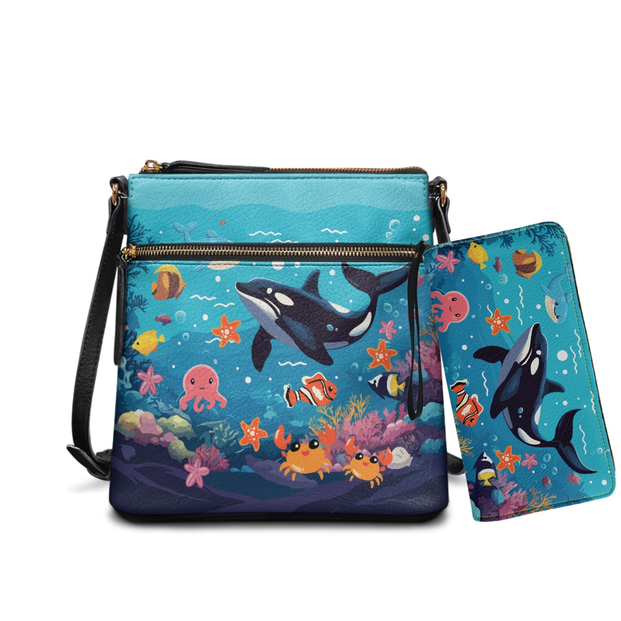 ZUXONGSY Sea Whale Coral Fish Print Women Large Crossbody 