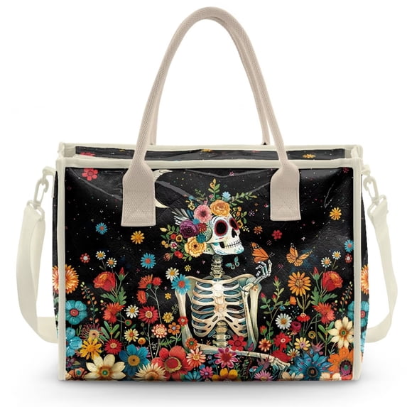 ZUXONGSY Skull Daisy Butterfly Print PVC Tote Bag Large, Clear Lightweight Waterproof Handbag for Women, Oversize Shoulder Travel Purse with Removable Strap, for Work Shopping
