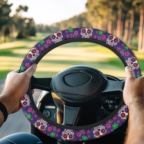 ZUXONGSY Skull Golf Cart Steering Wheel Cover Flower Universal Auto Accessories Good Texture Nice Look Steering Wheel Cover Protector Club Car Golf Cart Interior Decor Protector