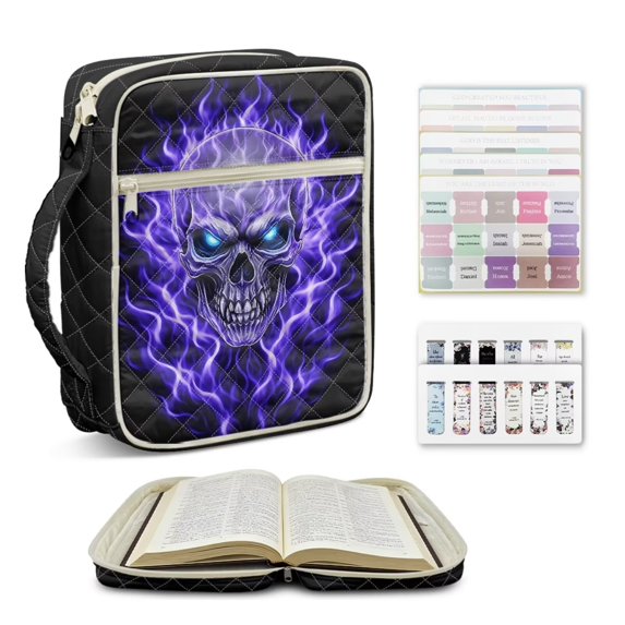 ZUXONGSY Skull Print Bible Case for Women Quilted Bible Cover Case Sturdy ChuZU Bag with Bookmarks & Pen Slots Carrying Book Case for Christian