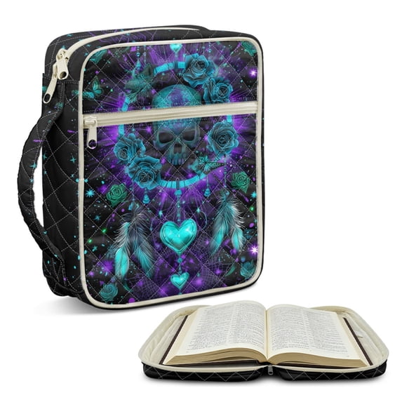 ZUXONGSY Skull Rose Heart Print Bible Case for Women Quilted Bible Carrier Sturdy Christian Tote Bag with Handle ChuZU Bag for Study