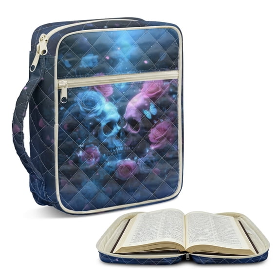 ZUXONGSY Skull Rose Print Bible Case for Women Quilted Bible Bag Multifunctional Journal Case with Pen Slots Scripture Bag for Daily Use