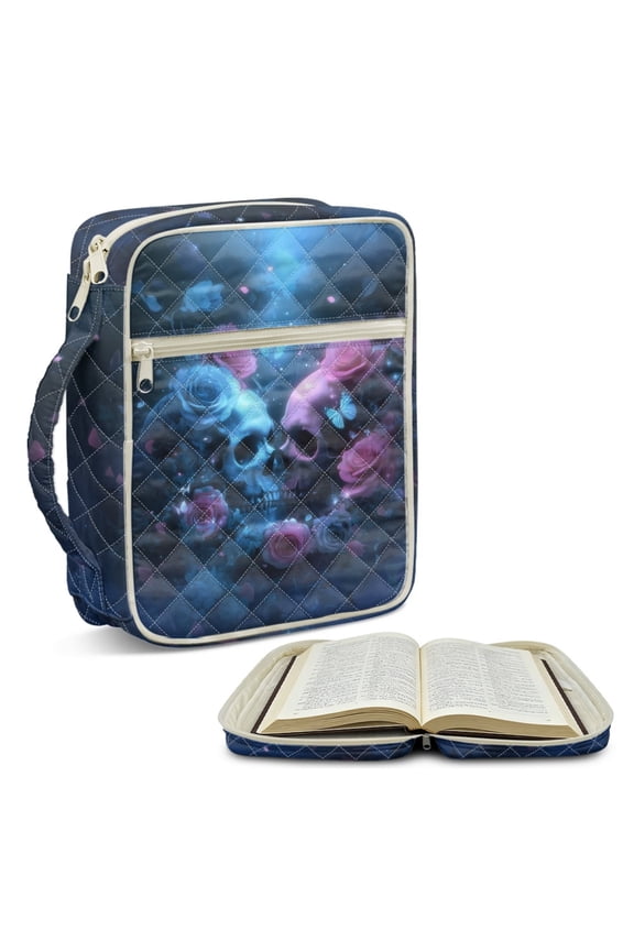 Skull Rose Print Bible Case for Women Quilted Bible Bag Multifunctional Journal Case with Pen Slots Scripture Bag for Daily Use