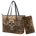 thumbnail image 1 of ZUXONGSY Skull Rose Print Leather Satchel Bag for Women with Matching Wallet Set Waterproof Office Tote for Shopping Work, 1 of 4