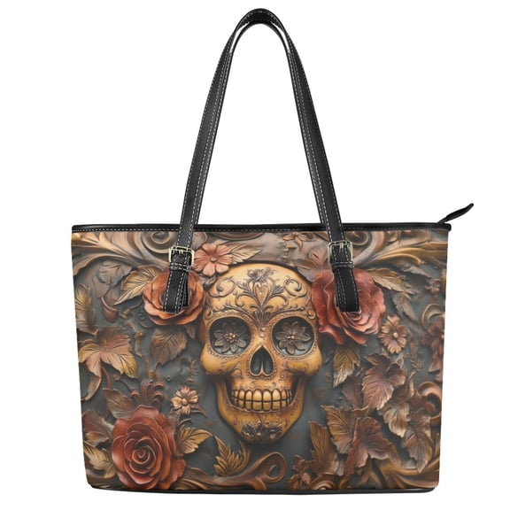 ZUXONGSY Skull Rose Print Top Handle Bag for Women Waterproof Top Handle Satchel Portable Travel Purse with Handle for Dating Shopping
