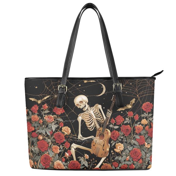 ZUXONGSY Skull Roses Spiderweb Bat Print Halloween Handbag for Women Portable Work Bag Lightweight Travel Purse with Handle for Travel Shopping