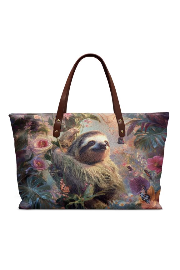 Sloth Rose Butterfly Print Top Handle Bag for Women Pu Leather Handle Handbag Lightweight Shoulder Bag with Zipper for Travel Vacation