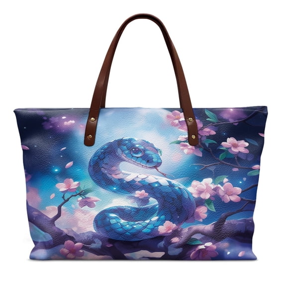 ZUXONGSY Snake Cherry Blossom Print Top Handle Bag for Women Pu Leather Handle Handbag Lightweight Shoulder Bag with Zipper for Travel Vacation