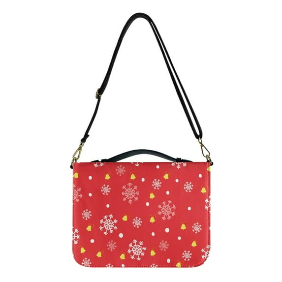 ZUXONGSY Snowflake Dot Bell Print Bible Cover Case for Men Women Faux Leather Bible Case Waterproof Bible Carrier with Shoulder Strap and Handle Stylish Christian Bible Gift for Christmas, L