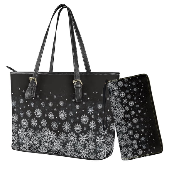 ZUXONGSY Snowflake Print Women's Leather Tote Bag and Wallet Set Lightweight Top Handle Satchel Purse with Matching Clutch for Shopping Work
