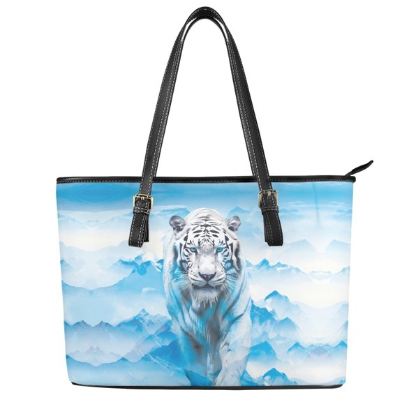 ZUXONGSY Snowy Mountain White Tiger Print Handbag for Women Casual Satchel Handbags PU Leather Shoulder Bag with Handle for Business Shopping