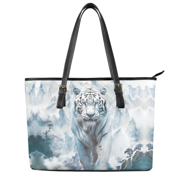ZUXONGSY Snowy Mountain White Tiger Print Handbag for Women Portable Top Handle Satchel Waterproof Work Bag with Zip Compartments for Workout Dating