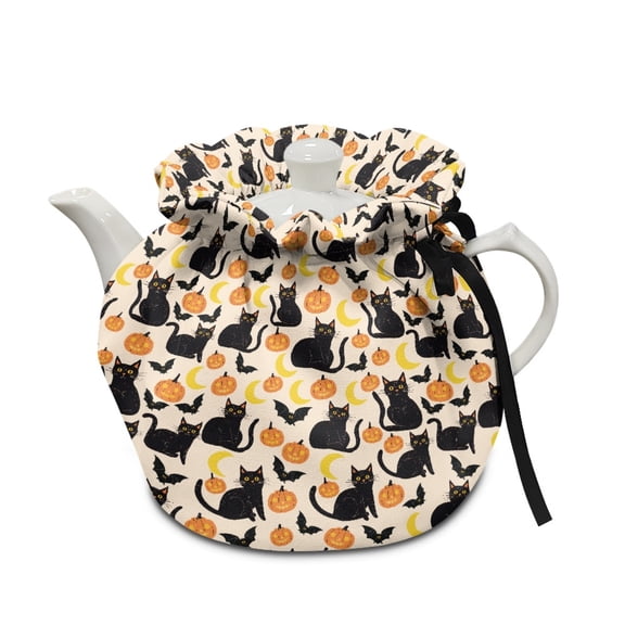 ZUXONGSY Spooky Black Cat Tea Cozies Tea Cosy for Small Teapot with Elastic Band Drawstring Teapot Protective Lightweight And Easy to Use for Dining Room Coffee Table Desktop Decoration