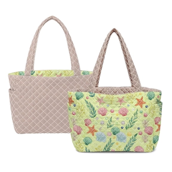 ZUXONGSY Starfish Shell Print Women's Reversible Quilted Top Handle Satchel, Large Capacity Tote Handbag with Multi-Pocket, Lightweight Shoulder Bag for Travel, Work, Camel