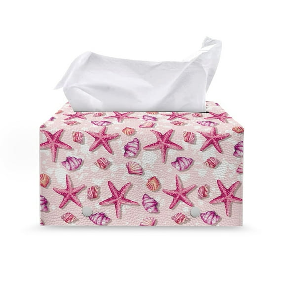 ZUXONGSY Starfish Shells Tissue Box Cover PU Leather Rectangular Tissue Box Holder with Snap Button Decorative Tissue Boxes Covers for Women Gifts for Women Friends