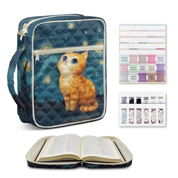 ZUXONGSY Starry Night Cat Print Elegant Quilted Bible Tote for Women - Large Carrying Case with Zipper Closure & Sturdy Handles, Gift for Bible Study & ChuZU