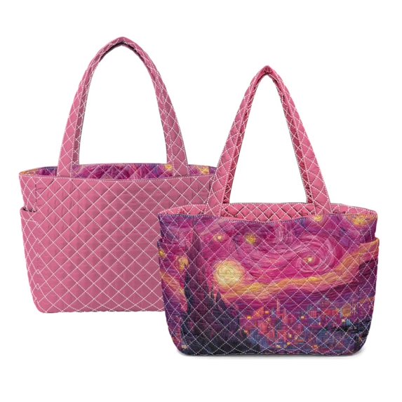 ZUXONGSY Starry Night Print Tote Bag Large Capacity Reversible Quilted Clutch Bag Lightweight Ladies Purse for Office Work Party Vacation, Pink
