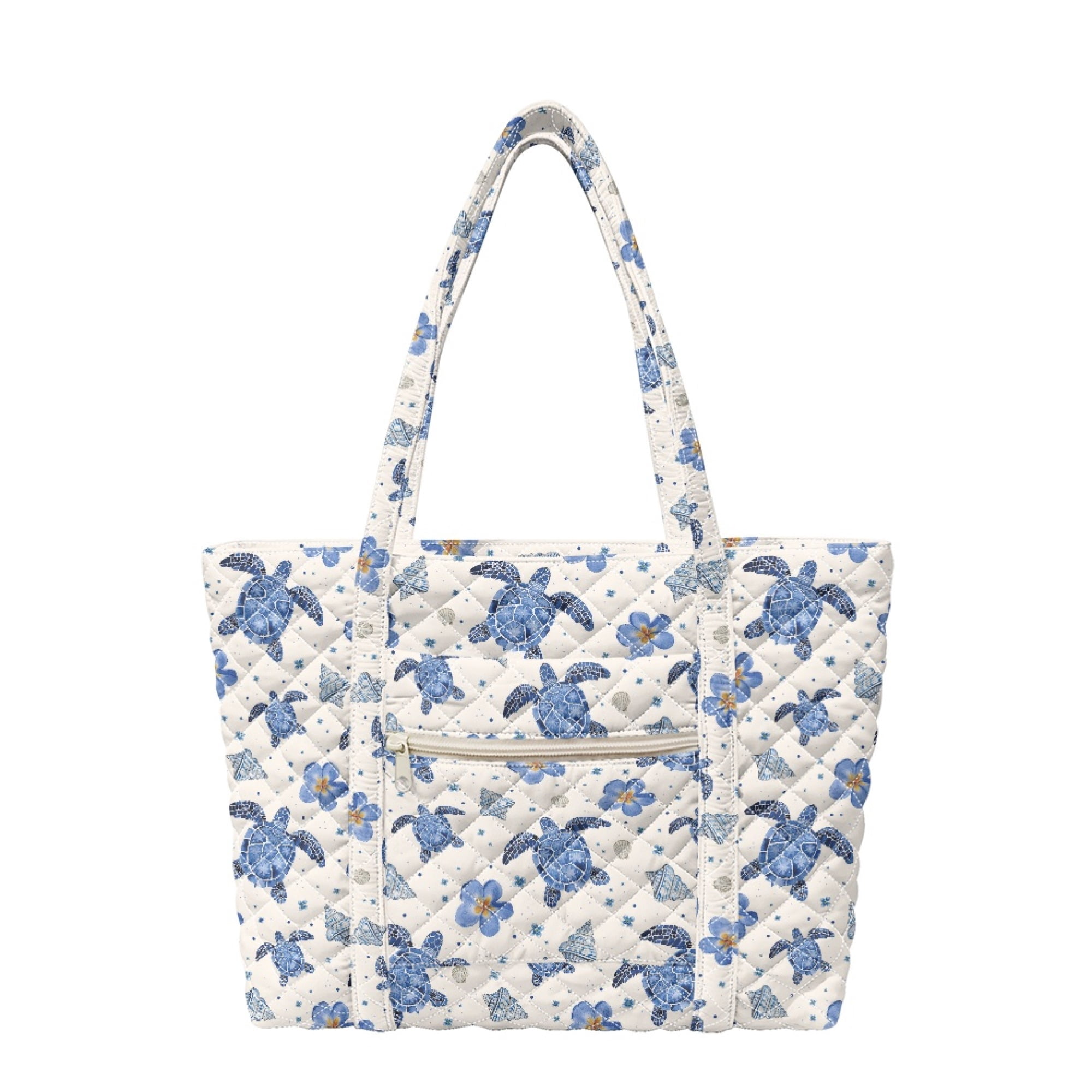 Beach Turtle Pattern ZUXONGSY Stretch Polyester Front Zipper Pocket Women's Tote Bag with ...