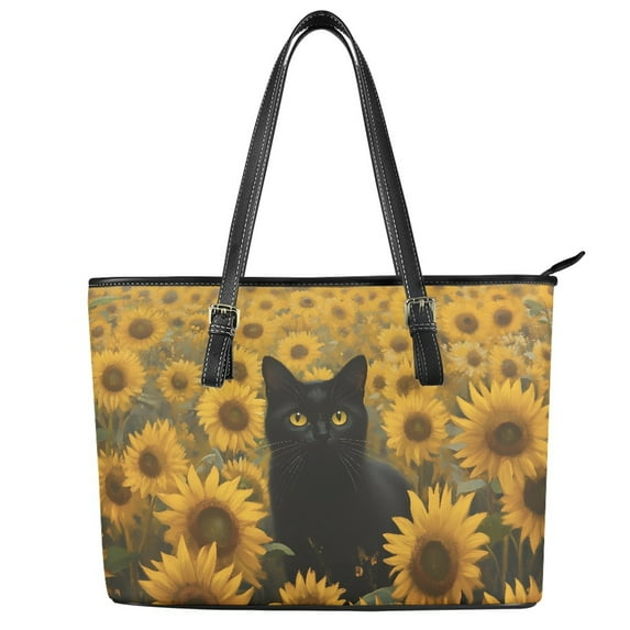 ZUXONGSY Sunflower Black Cat Print Handbag for Women Large Capacity Shoulder Bag Waterproof Work Bag with Handle for Daily Use Work