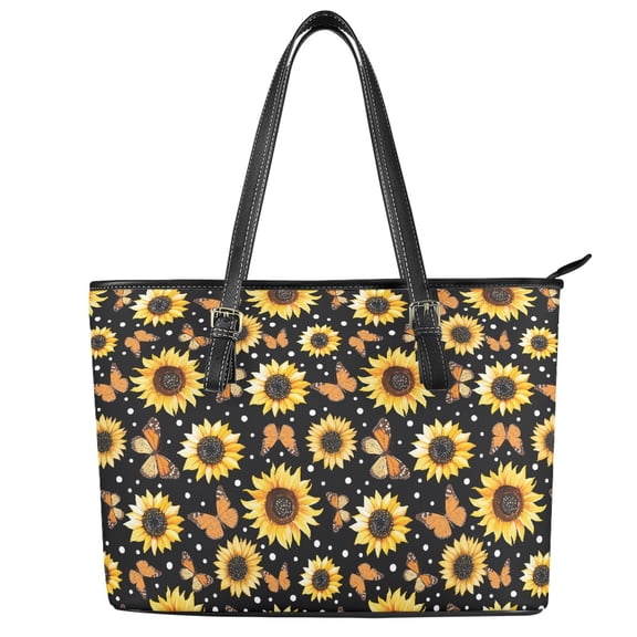 ZUXONGSY Sunflower Butterfly Print Handbag for Women Casual Satchel Handbags Practicality Travel Purse with Zip Compartments for Daily Use Work