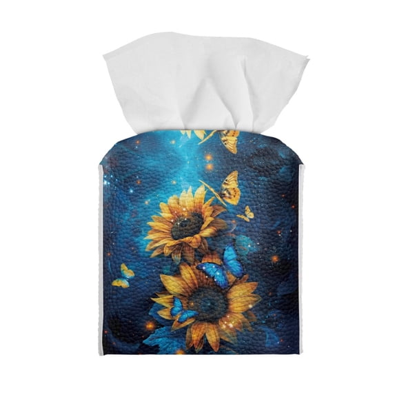 ZUXONGSY Sunflower Butterfly Square Tissue Box Cover PU Leather Tissue Box Cover Facial Paper Organizer Dispenser Modern Holder Tissue Bag for Women Gifts for Women Friends