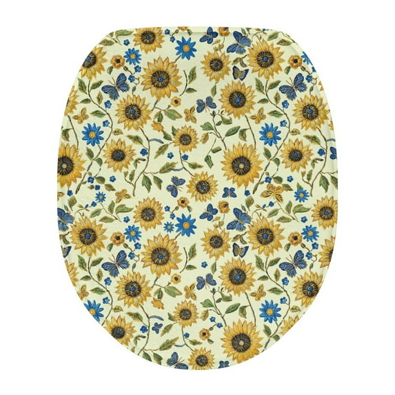 ZUXONGSY Sunflower Butterfly Toilet Lids Covers Decorative Round Elongated Toilet Lid Covers with Elastic Band Soft Cozy Flannel Elongated Toilet Lid Cover Easy to Install Home Decor