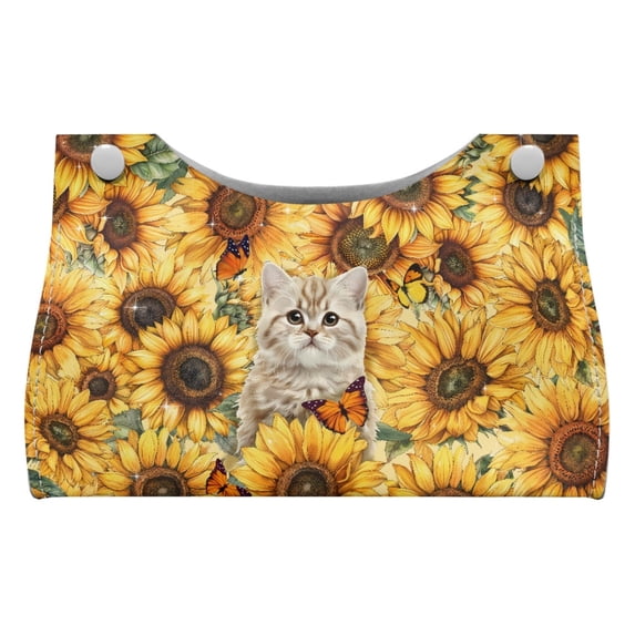 ZUXONGSY Sunflower Cat Tissue Box Covers 2 Pieces PU Leather Household Tissue Holder with Buckle Rectangular Stylish Tissue Box Cover Match Most Tissue Boxes Elegant Tissue Box Home Decor