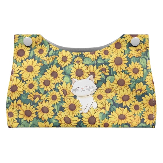 ZUXONGSY Sunflower Cat Tissue Box Covers PU Leather Ttissue Box Cover Rectangle with Buckle Facial Paper Organizer Dispenser Dustproof Tissues Cube Box Cover Attractive Decor