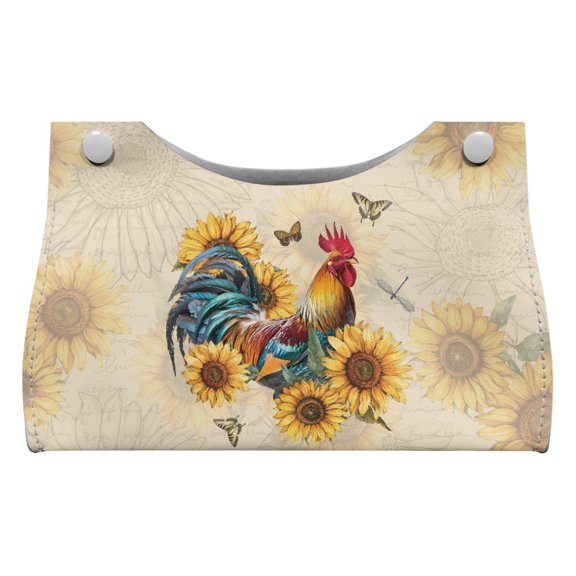 ZUXONGSY Sunflower Cock Tissue Box Cover 2 Pieces PU Leather Fashion Tissue Cube Box Cover with Snap Button Rectangular PU Long Tissue Box Cover Waterproof Tissue Pouch Kitchen Decor