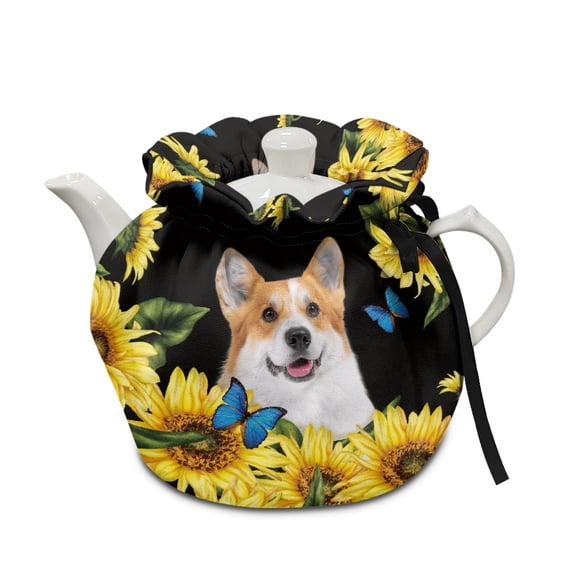 ZUXONGSY Sunflower Corgi Tea Pots Cosy Personalized Insulated Kettle Cover with Elastic Band Drawstring Thicken Kettle Dust Cover for Kitchen Easy to Install And Washable Home Party Decor