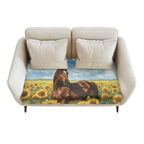 ZUXONGSY Sunflower Couch Cushion Cover Horse Outdoor Patio Couch Cushion Protector Cover Elastic Separate Sofa Slipcover Contemporary Furniture Protector for Home Restaurant Hotel Size M