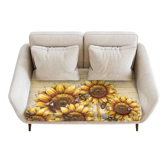 ZUXONGSY Sunflower Couch Cushion Cover Wood Sofa Cushion Protector Cover Spandex Couch Seat Cushion Slipcover Replacement Furniture Protection Cover for Living Room Decoration Size M