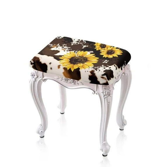 ZUXONGSY Sunflower Cow Pattern Stool Covers Rectangle 2 Pcs Counter Stool Covers with Elastic Bands Stretch to Fit Stool Covers Vanity Stool Cover for Wooden Metal Bench Home Decor
