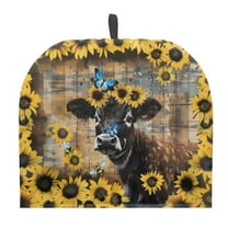 ZUXONGSY Sunflower Cow Tea Cozies for Teapot Teapot Kettle Dust Cover Thick Teapot Cosy with Hanging Loop Anti-Dust Polyester Canvas Teapot Cover for Home Kitchen Tea Party Table Decor