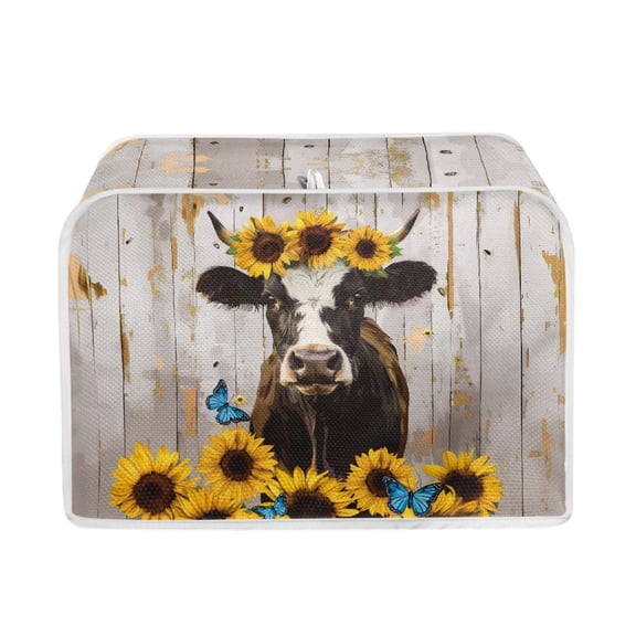 ZUXONGSY Sunflower Cow Toaster Cover 2 Slice Bread Machine Cover Kitchen Small Appliance Cover Wide Slot Universal Size Microwave Oven Dustproof Home Decor