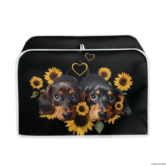 ZUXONGSY Sunflower Dachshund Toaster Cover 2 Slice Wide Slot Bread Maker Cover Dust Cover Anti Splash Kitchen Appliance Cover Decoration Gifts(Black)