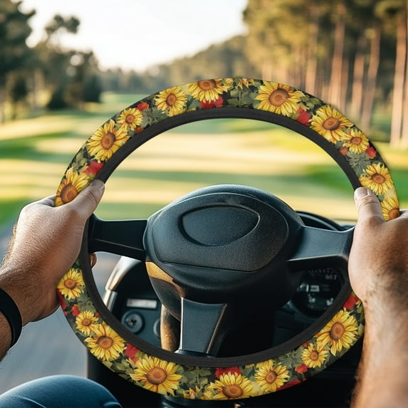 ZUXONGSY Sunflower Golf Cart Steering Wheel Covers Club Car Steering Wheel Cover 13 Inch Golf Cart Steering Wheel Protector Cover Fashion Steering Wheel Cover Auto Golf Cart Accessories Decor