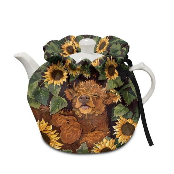ZUXONGSY Sunflower Highland Cow Tea Cozy for Teapot Tea Cosy with Elastic Band Breakfast Warmer Dust Proof Teapot Cover Easy to Clean for Dining Room Coffee Table Desktop Decoration
