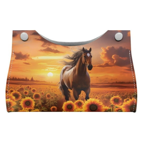 ZUXONGSY Sunflower Horse Tissue Box Cover 2 PCS PU Leather Tissue Cube Box Cover with Buckle Facial Paper Organizer Dispenser Wear Resistant Rectangular Tissue Box Cover Attractive Decor