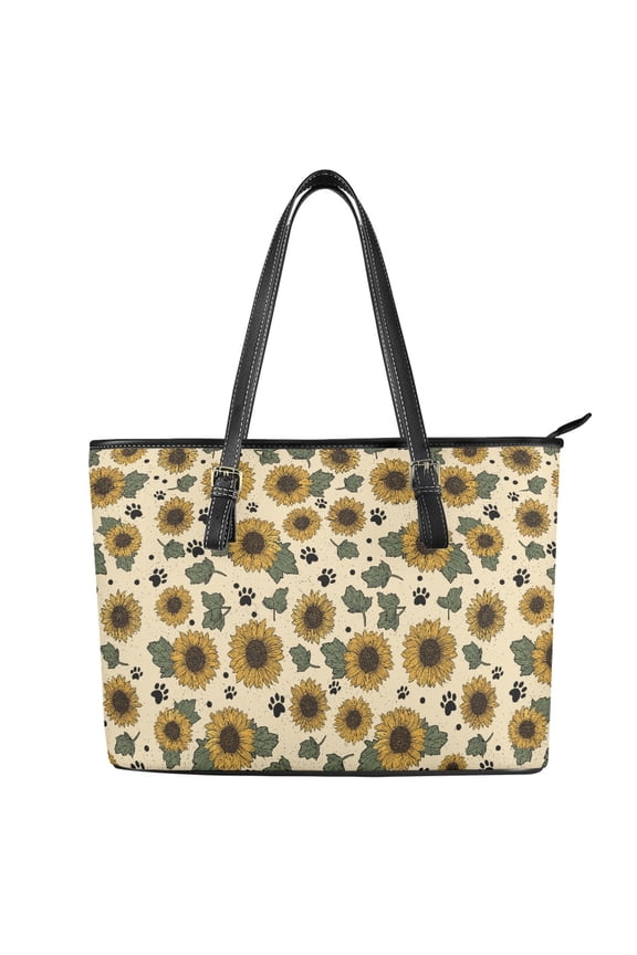 Sunflower Paw Print Handbag for Women Large Capacity Satchel Handbags Casual Travel Purse with Handle for Travel Shopping