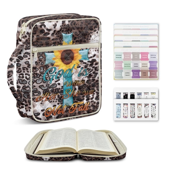 ZUXONGSY Sunflower Print Bible Cover for Women: Quilted Cross Bag with Zipper Compartment, Bookmarks & Handle - God is Within Her Perfect Organizer for Christian Books and Study Accessories