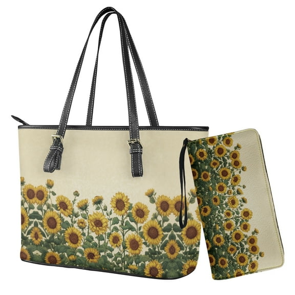 ZUXONGSY Sunflower Print PU Leather Hobo Shoulder Bag for Women Lightweight Purse and Wallet Set with Zipper for Shopping Work