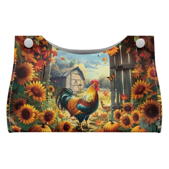 ZUXONGSY Sunflower Rooster Tissue Box Covers PU Leather Household Tissue Holder with Snap Button Decorative Rectangular Tissue Box Covers Wear Resistant Accessories Decor