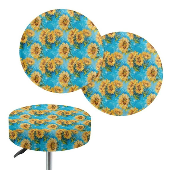 ZUXONGSY Sunflower Round Stool Cover 2 Piece Size M Round Stool Dust Covers 13"-15" Stretchable Furniture Covers with Elastic Bottom Round Seat Cover for Bar Home Hotel
