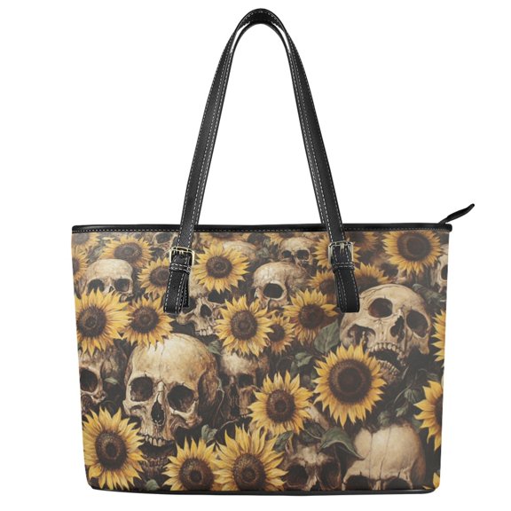 ZUXONGSY Sunflower Skull Print Top Handle Bag for Women Practicality Travel Purse Portable Satchel Handbags with Zip Compartments for Work Dating
