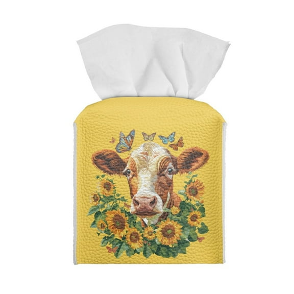 ZUXONGSY Sunflower Square Tissue Box Covers Cow PU Leather Tissue Cube Box Cover Customized Printed Tissue Cover Stylish Tissue Box Cover Bathroom Accessories Decoration